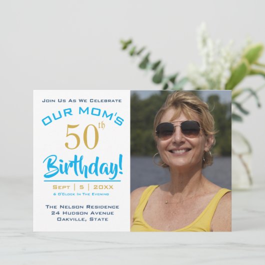 50e verjaardag van ONZE MOM - Fotofeestje Kaart (Staand voorkant)