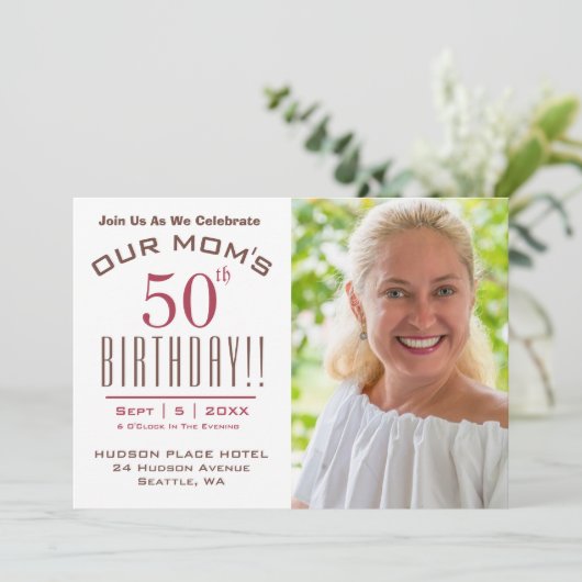 50e verjaardag van onze MOM - Fotofeestje Kaart (Staand voorkant)