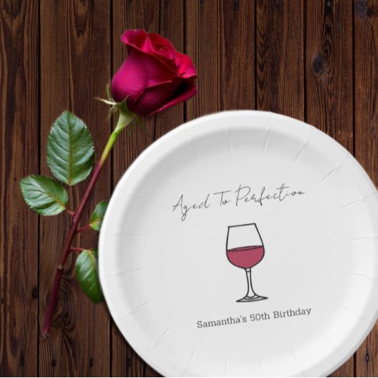 50e verjaardag van perfecte wijn papieren bordje