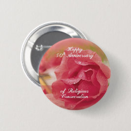 50e verjaardag van religieuze wijding Roze Roos Ronde Button 5,7 Cm