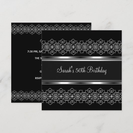 50e verjaardag van Silver Lace Black Kaart (Voorkant / Achterkant)