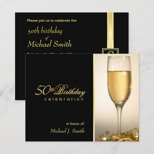 50e verjaardag van uitnodigingen van de partij - M (Voorkant / Achterkant)