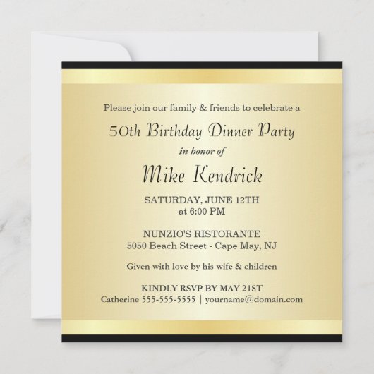 50e verjaardag van uitnodigingen voor officiële zw (Achterkant)