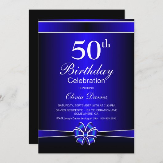 50e verjaardag van zwart en blauw kaart (Voorkant / Achterkant)