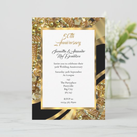 50e verjaardag van zwart en goud kaart (Staand voorkant)