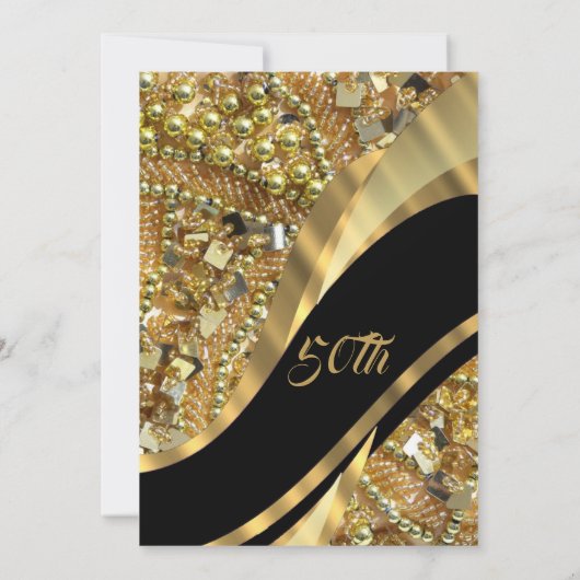 50e verjaardag van zwart en goud kaart (Achterkant)