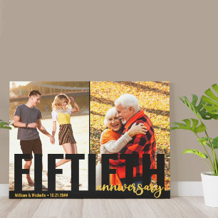 50e verjaardag Vergrote typografie 2 foto Canvas Afdruk