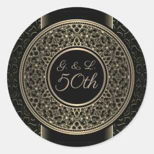 50e verjaardag Vergulde medaillon met monogram Ronde Sticker