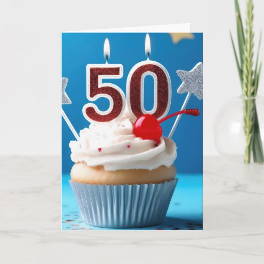 50e verjaardag verlichte kaarsen Cupcake aangepast Kaart (Voorkant)
