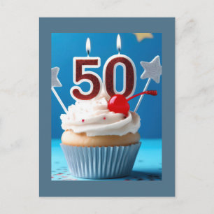 50e verjaardag verlichte kaarsen cupcake briefkaart