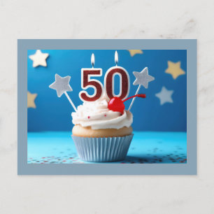50e Verjaardag Verlichte Kaarsen Cupcake Persoonli Briefkaart
