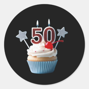 50e verjaardag verlichte kaarsen Cupcake  Ronde Sticker