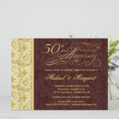 50e verjaardag verrassingsfeest - Goud Damast Kaart (Staand voorkant)