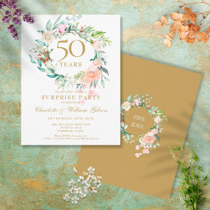 50e verjaardag verrassingsfeest rozen krans briefkaart