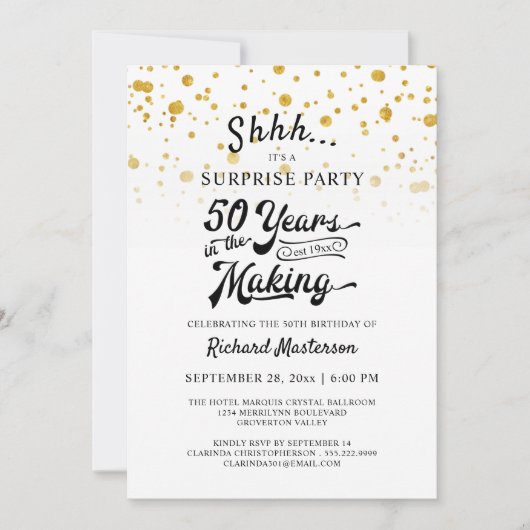 50e Verjaardag Verrassingsfeestje Retro Gold Confe Kaart (Voorkant)