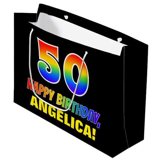 50e verjaardag: Vet, Vun, Eenvoudig, Regenboog 50 Groot Cadeauzakje (Voorkant Gekanteld)