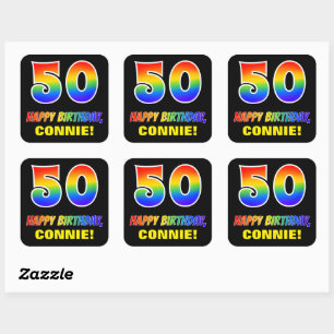 50e verjaardag: Vet, Vun, Eenvoudig, Regenboog 50 Vierkante Sticker