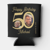 50e verjaardag vet zwart goud 2 foto's naam blikjeskoeler (Voorkant)