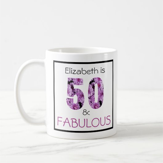 50e verjaardag Vijftig en Fabulous Chrysanthemum Koffiemok (Links)