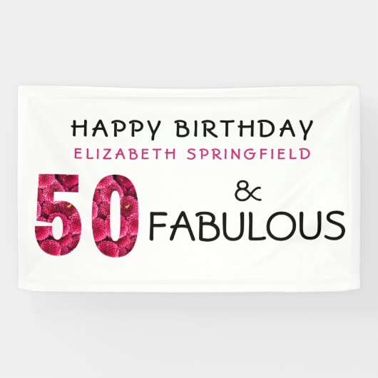 50e verjaardag Vijftig en Fabulous gepersonaliseer Spandoek (Horizontaal)