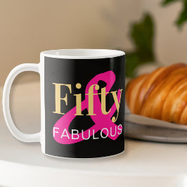 50e verjaardag Vijftig en Fabulous Hot Pink Zwart Koffiemok