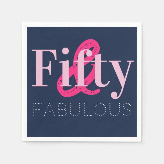 50e verjaardag Vijftig en Fabulous Pink Blue Party Servet (Voorkant)