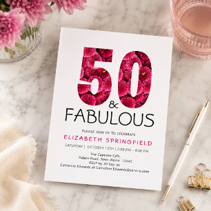 50e verjaardag Vijftig en Fabulous Roze Bloemen Kaart