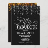 50e verjaardag vijftig en Fabulous Silver Glitter Kaart (Voorkant / Achterkant)
