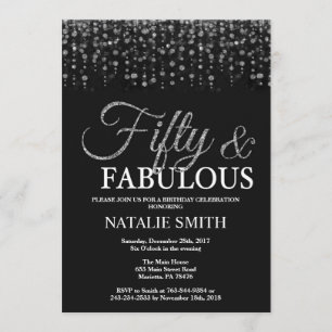 50e verjaardag vijftig en Fabulous Silver Glitter Kaart