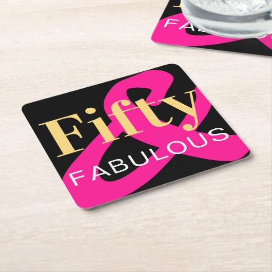 50e verjaardag Vijftig en Fabulous Zwart Goud Roze Kartonnen Onderzetters (Schuin)