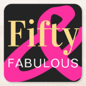 50e verjaardag Vijftig en Fabulous Zwart Goud Roze Kartonnen Onderzetters (Voorkant)
