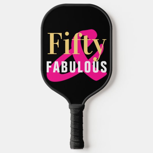 50e verjaardag Vijftig en Fabulous Zwart Goud Roze Pickleball Paddle (Voorkant)