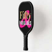 50e verjaardag Vijftig en Fabulous Zwart Goud Roze Pickleball Paddle (Links)