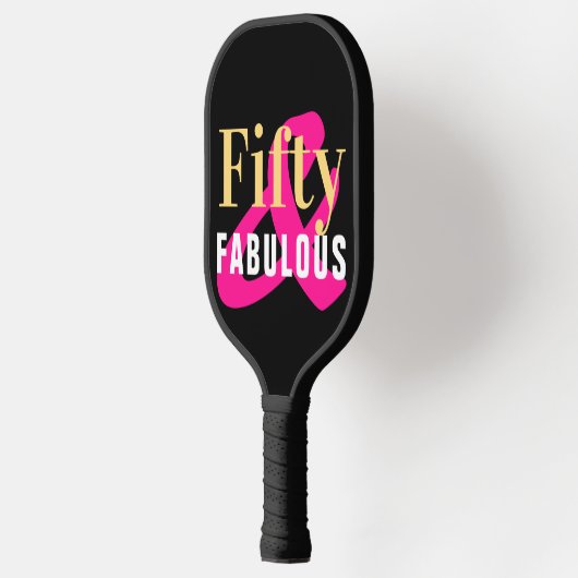 50e verjaardag Vijftig en Fabulous Zwart Goud Roze Pickleball Paddle (Links)