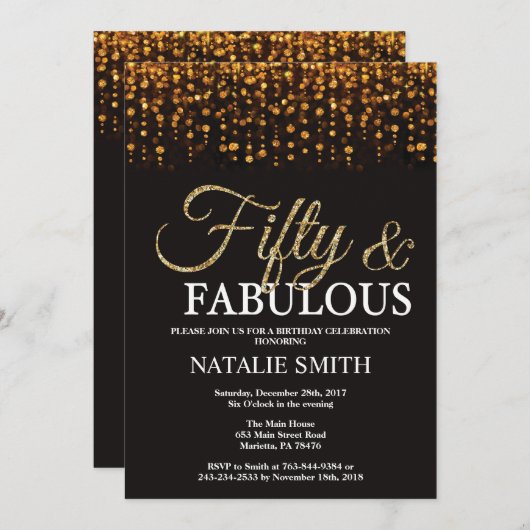 50e verjaardag Vijftig en fantastische gouden glit Kaart (Voorkant / Achterkant)