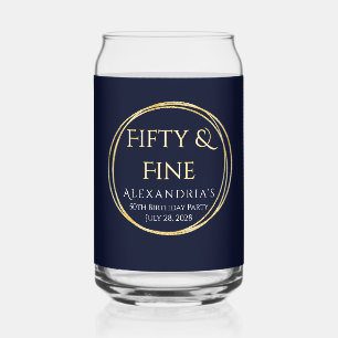 50e verjaardag Vijftig en Fijn Navy Goud Aangepast Blikvorm Glas