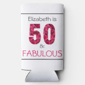 50e verjaardag vijftig en verbluffend roze bloemen seltzer blikjeskoeler (Achterkant)