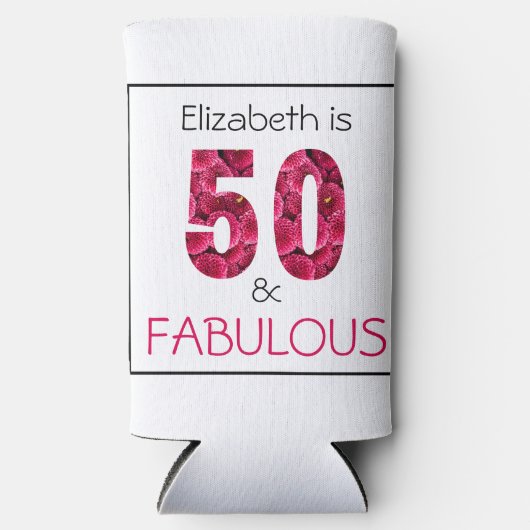 50e verjaardag vijftig en verbluffend roze bloemen seltzer blikjeskoeler (Voorkant)