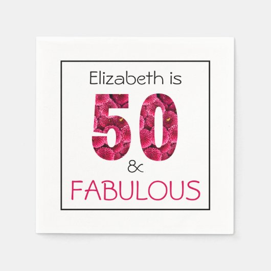 50e verjaardag vijftig en verbluffend roze bloemen servet (Voorkant)