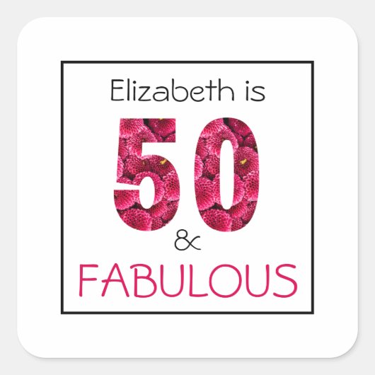 50e verjaardag vijftig en verbluffend roze bloemen vierkante sticker (Voorkant)