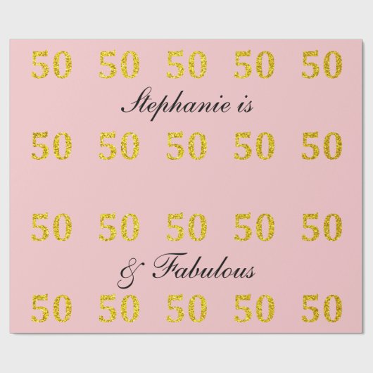 50e verjaardag Vijftig Fabulous Pink Gold Glitter Cadeaupapier (Vlak)