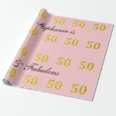 50e verjaardag Vijftig Fabulous Pink Gold Glitter Cadeaupapier (Uitgerold)