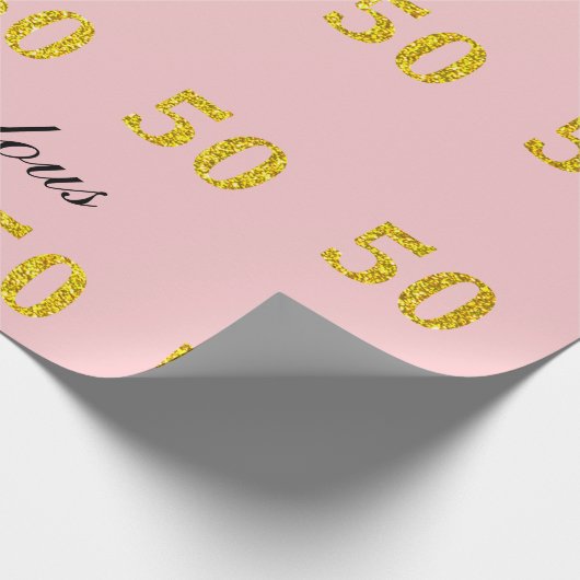 50e verjaardag Vijftig Fabulous Pink Gold Glitter Cadeaupapier (Hoek)
