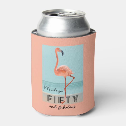 50e verjaardag Vijftig fantastische roze flamingo  Blikjeskoeler (Blikje Voorkant)