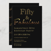 50e verjaardag, vijftig jaar oud en Fabulous Black Kaart (Voorkant / Achterkant)