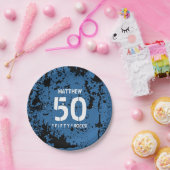 50e verjaardag vijftig Rocks BLUE Grunge Pattern F Papieren Bordje (Feest)