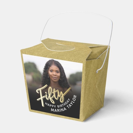 50e verjaardag Vijftig script gouden zwarte foto Bedankdoosjes (Voorkant Zijde)