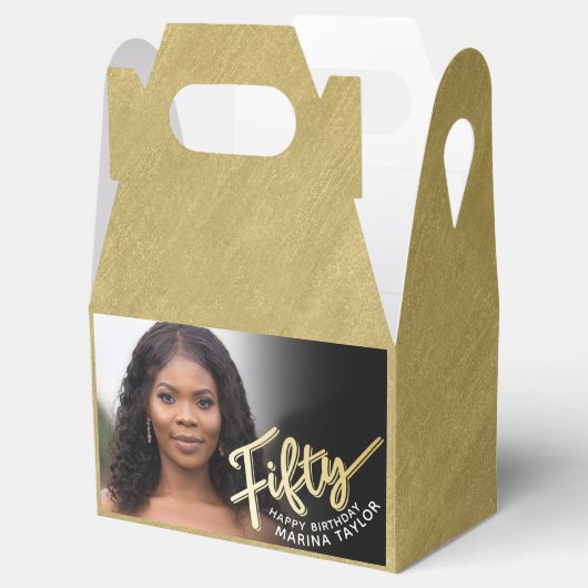 50e verjaardag Vijftig script gouden zwarte foto's Bedankdoosjes (Geopend)