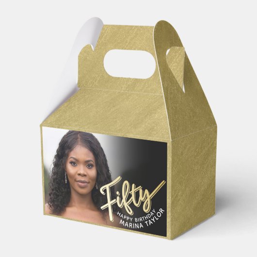 50e verjaardag Vijftig script gouden zwarte foto's Bedankdoosjes (Voorkant Zijde)