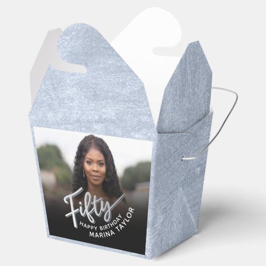 50e verjaardag Vijftig script zilveren zwarte foto Bedankdoosjes (Geopend)